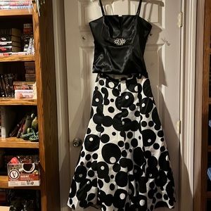 Corset top w/ full length skirt, corset-lace up back, skirt has crinoline lining